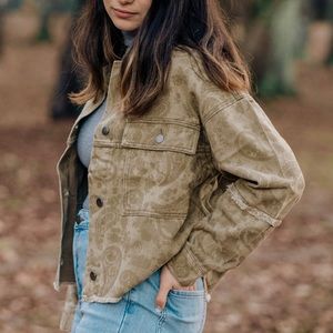 Green Frayed Paisley Denim Jacket